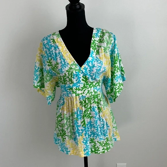 Lilly Pulitzer Multicolor Floral V-Neck Blouse - Picture 1 of 11